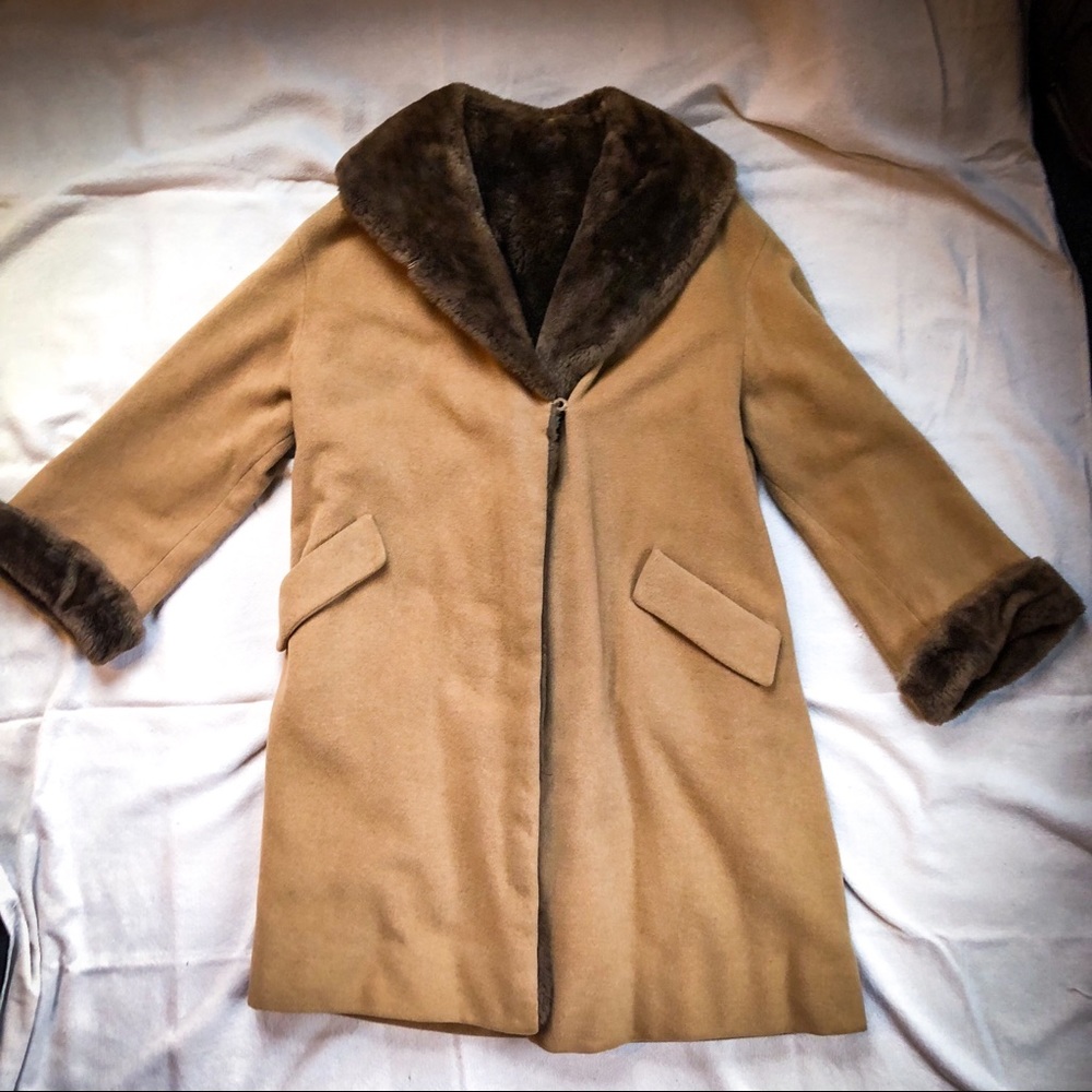Camel Colored Cashmere and Mink Lined Fur Coat